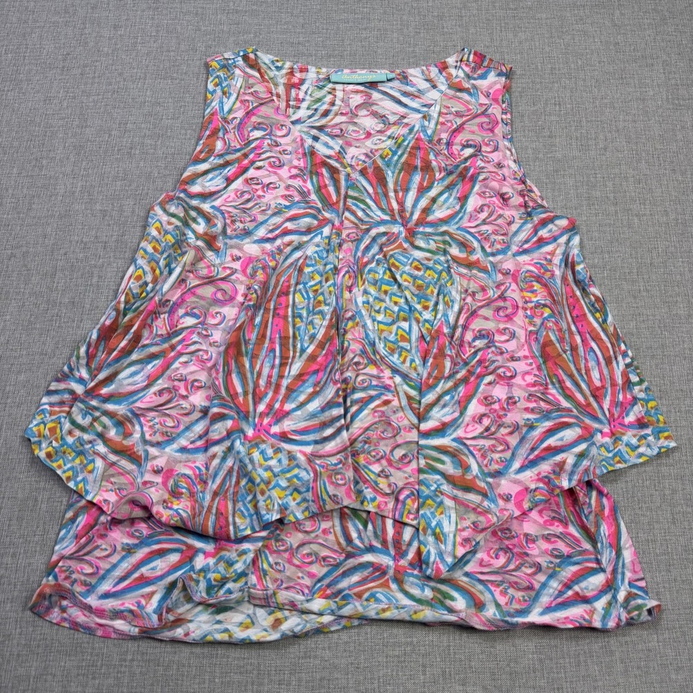 Anthony's Resort Wear Tank Tunic Womens Large Pink Floral Pleated Lightweight